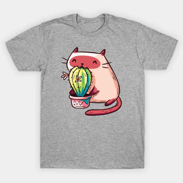 Cat Eating Cactus T-Shirt by LydiaLyd